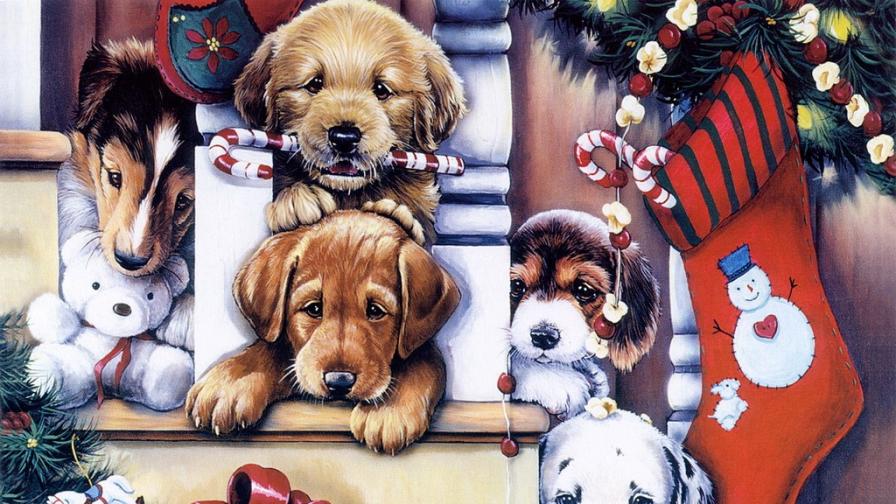 Christmas Dogs Painting