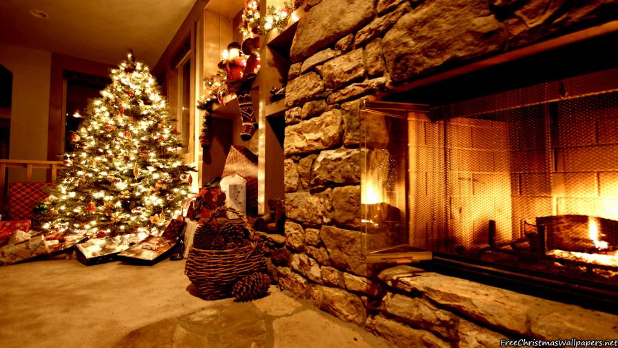 Christmas Fireplace Decorated