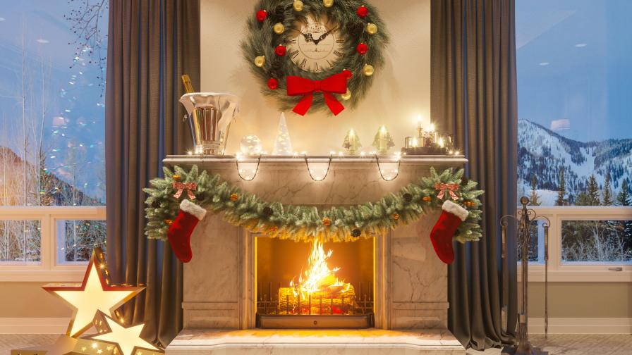 Warm Christmas Fireplace Scene