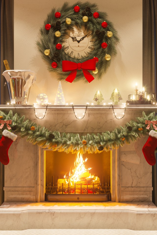 Warm Christmas Fireplace Scene